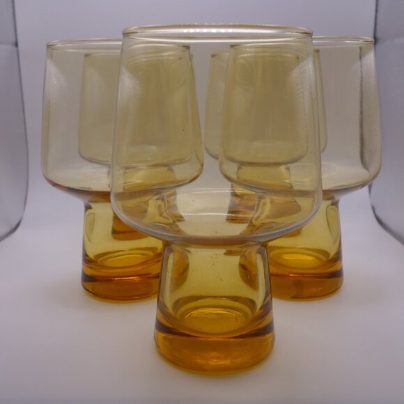 Set of Five(5) Amber Colored Glasses - Picture 3 of 11